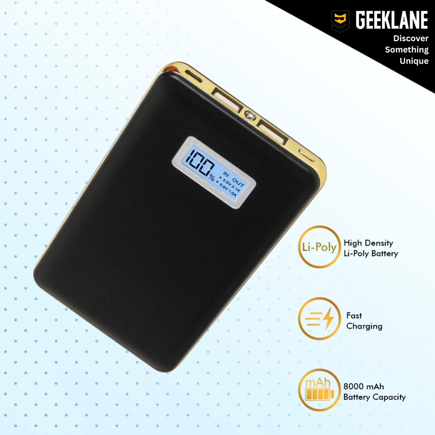 PowerGo: 8000mAh Portable Power Bank with 15W Fast Charging, Digital Display & Dual USB Output for Phones, Earbuds & Travel Use