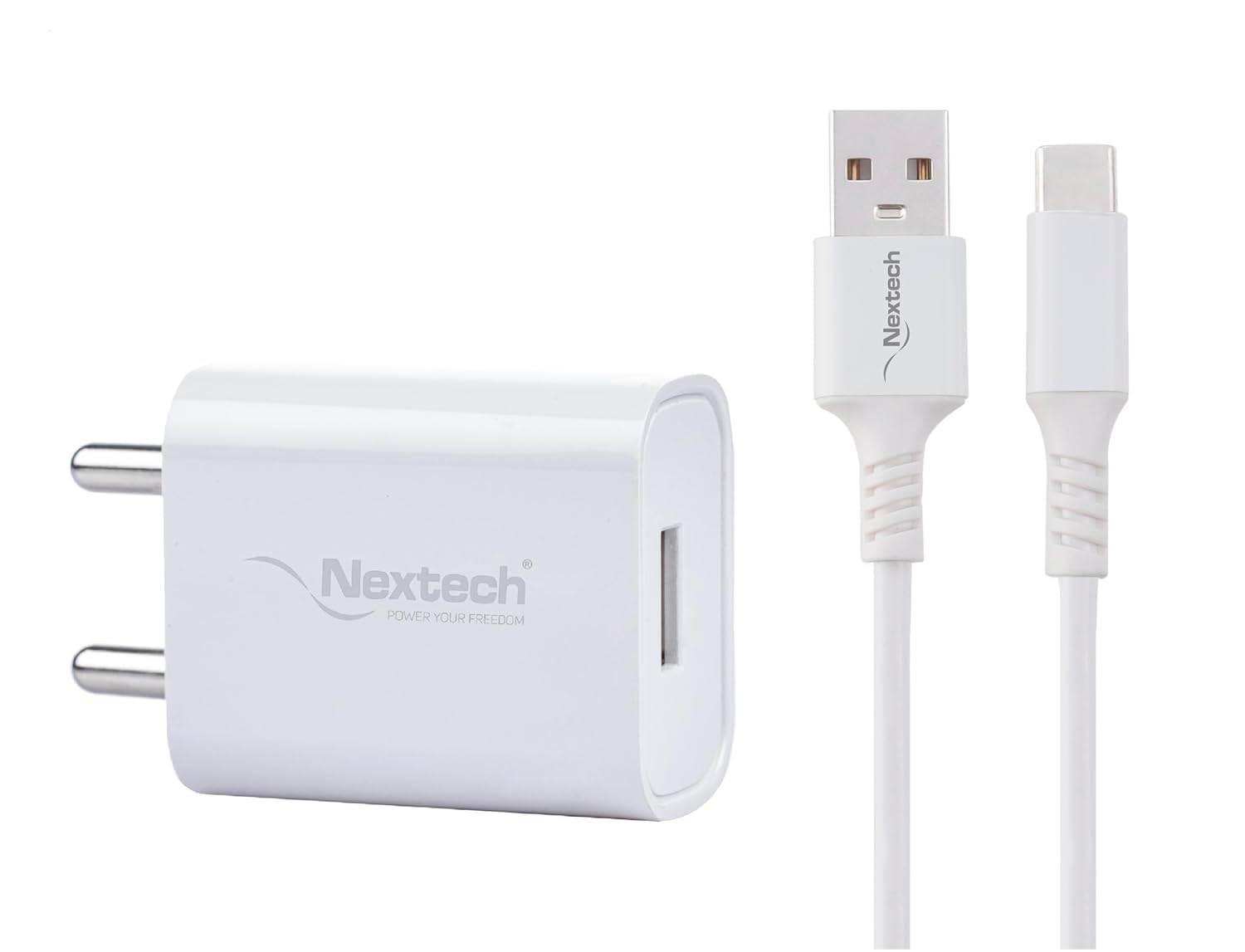 Nextech Nextech Single USB Travel Charger With USB-C Cable 2.4 A Mobile Charger with Detachable Cable (White)