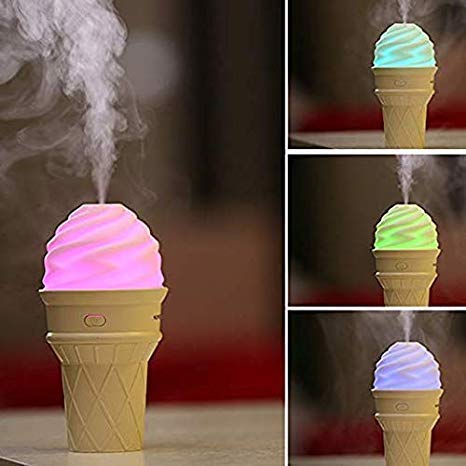 SweetMist: Ice-Cream Shaped Cool Mist Humidifier & Aroma Diffuser with LED Light & USB Power for Home & Office