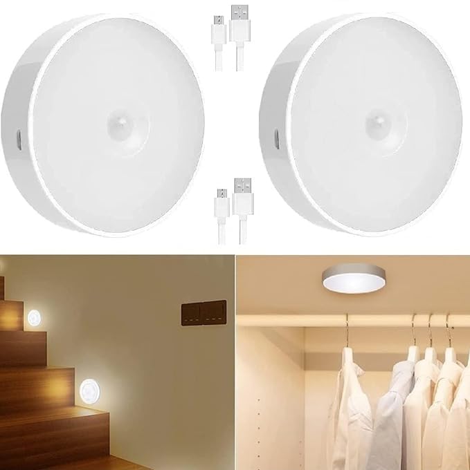 Lumiq: Motion Sensor LED Night Light, USB Rechargeable, Auto-On Cabinet Light with Warm Glow for Wardrobe, Stairs, Hallway, Kitchen & Closet Use