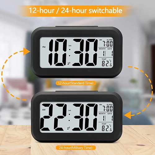 Snoozy: LCD Digital Alarm Clock with Multifunction Display, Large Screen Desk & Travel Clock with Snooze, Date, Temperature & Night Light