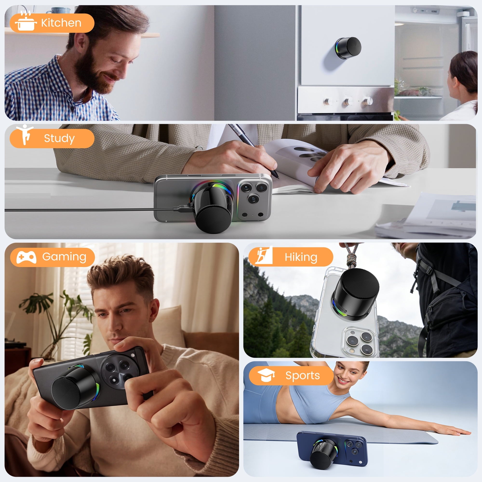 Mago: Mini Magnetic Bluetooth Speaker with Built-In Phone Stand, TWS Stereo Pairing & Strong Magnetic Mount for Smartphones, Refrigerators & Metal Surfaces