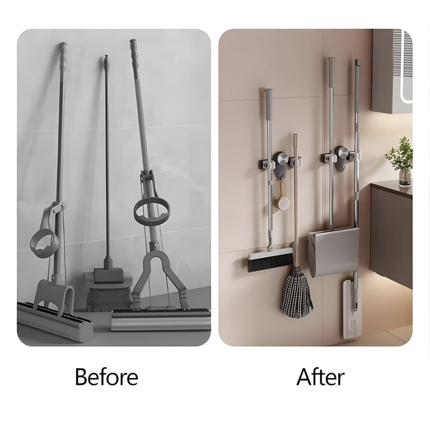 MopMate: Wall-Mounted Storage Organizer for Bathroom, Kitchen & Home Essentials, Sturdy Mop & Broom Holder for Space-Saving Home Organization