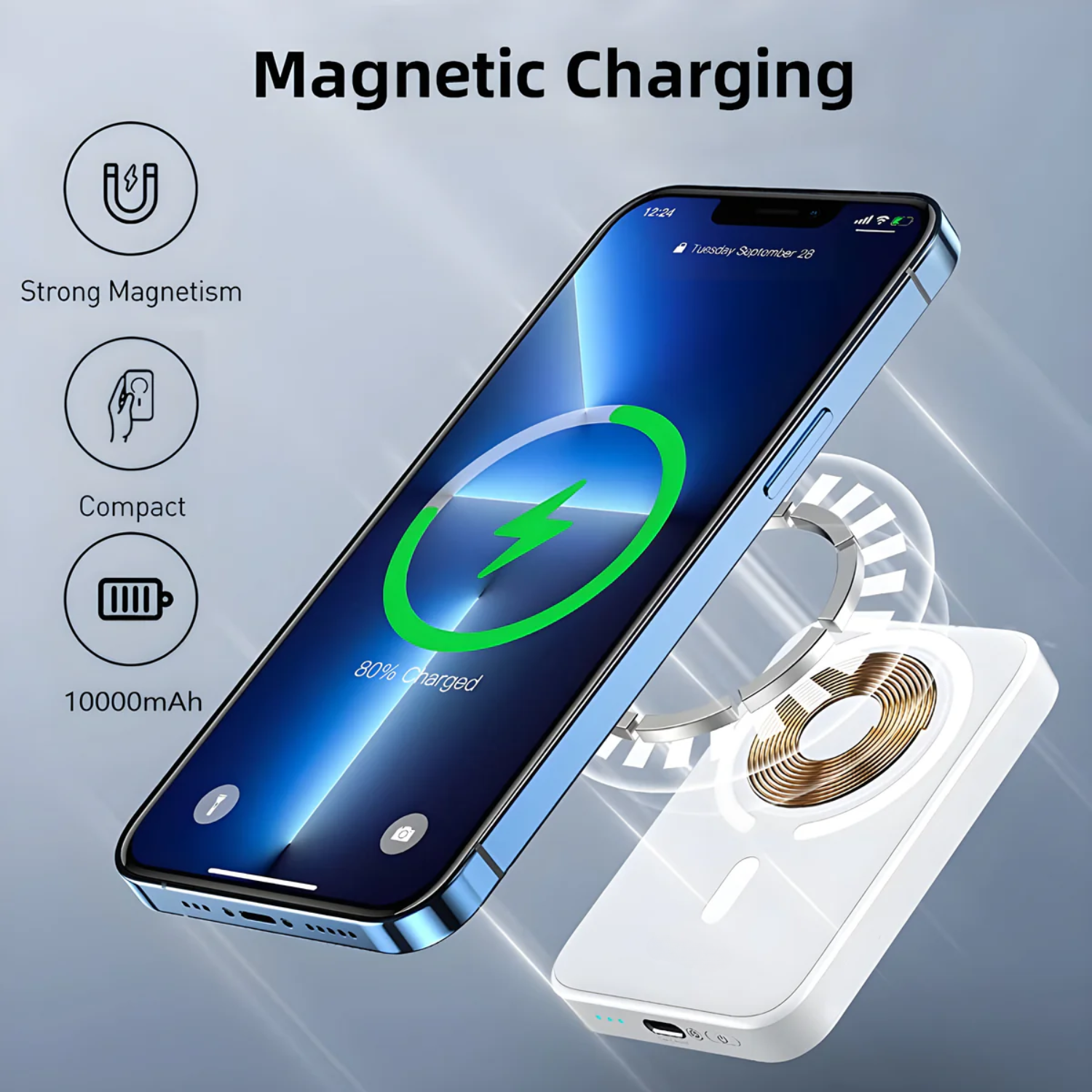 MagQ: 10000mAh MagSafe Wireless Power Bank with 15W Wireless Charging, Slim Magnetic Battery Pack for iPhone & Android