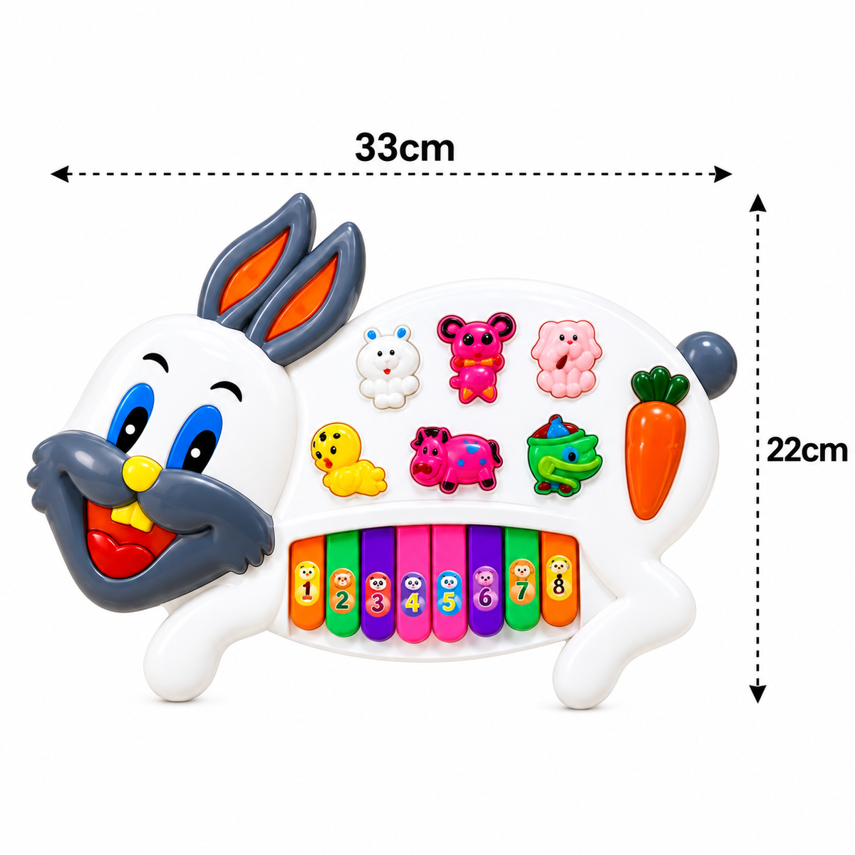 BonBon: Cute Rabbit Musical Piano Toy with 3 Play Modes, Interactive Keyboard, Animal Sounds, Flashing LED Lights & Music for Kids