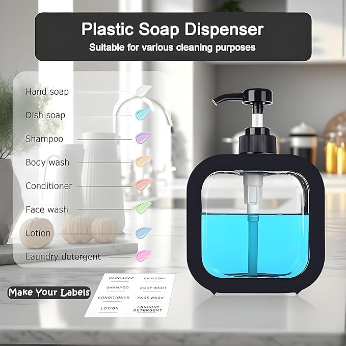 Dosey: 300ml Transparent Refillable Soap Dispenser Bottle with Rust-Free Pump for Handwash, Dishwash, Shampoo & Liquid Soap – Clear Bathroom & Kitchen Dispenser