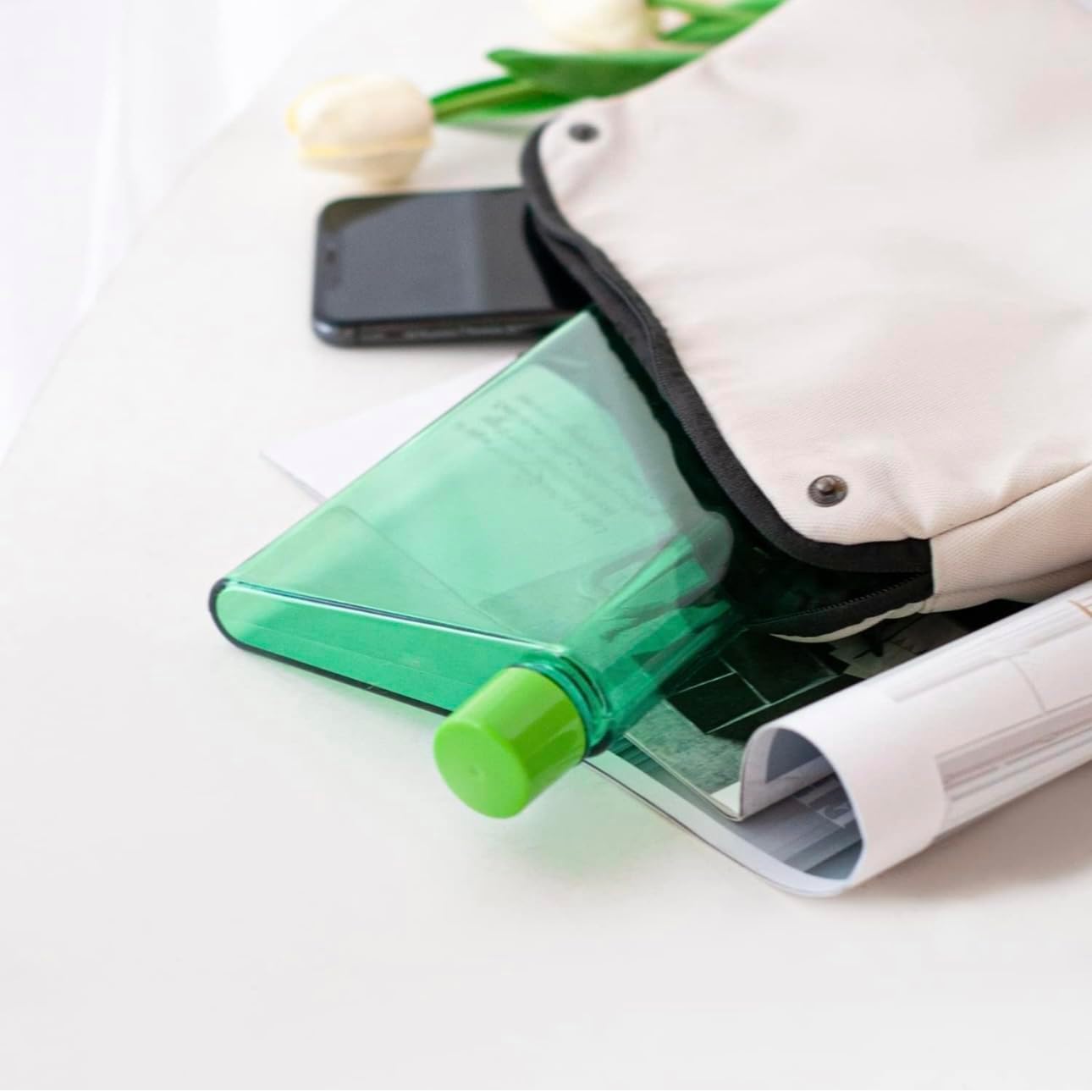 SlimSip: Ultra-Slim A5 Memo Bottle (420ml) – BPA-Free Flat Water Bottle for Easy Carry in Bags & Backpacks