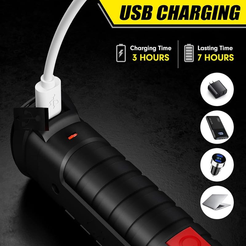 WorkLight: Rechargeable LED Work Light with Magnetic Base & 360° Folding Design, 5 Lighting Modes, Hook & Portable Torch for Car Repair, Camping & Emergency Use