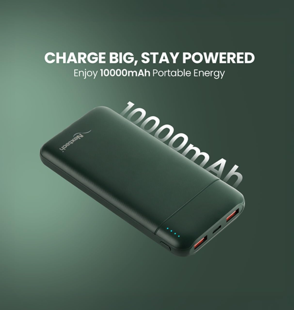 Nextech Slender PDQC 22.5W | 10000mAh | Made in India | Fast Charging | Ultra Slim Power Bank | Type-C PD & QC 3.0 USB Output | Compatible with Smartphones, iPhone, Android | Green