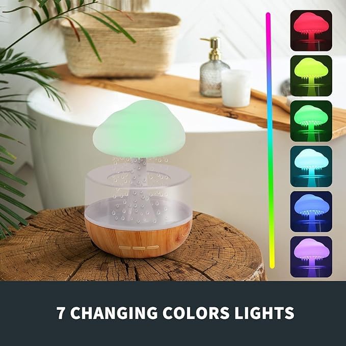 ZenMist: Mindfulness Rain Cloud Humidifier with Water Drop Sounds, 7-Color Night Light & Essential Oil Diffuser for Relaxation & Aromatherapy