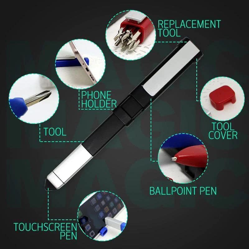 Vexo: 4-in-1 Multi-Function Tech Tool Pen with Mobile Phone Stand, Touchscreen Stylus & 7-Piece Screwdriver Bit Set, Compact Multi-Tool Gadget