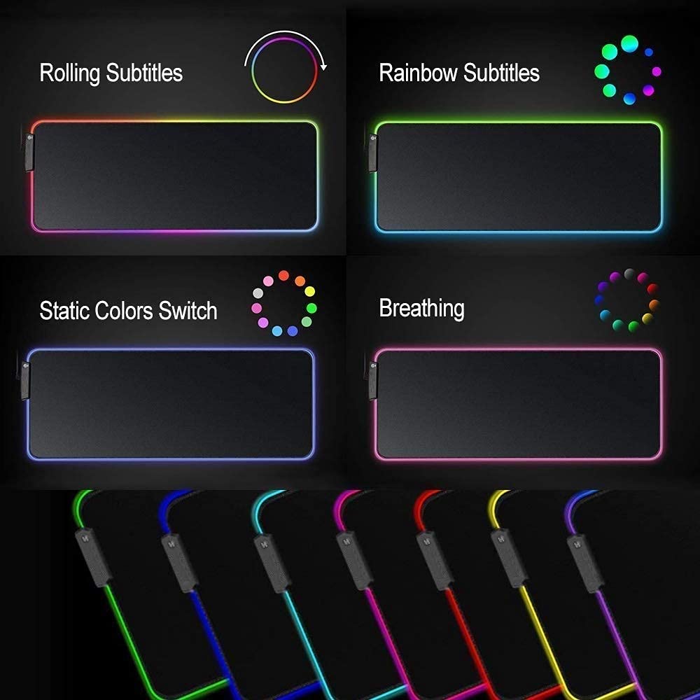 Phase: RGB LED Gaming Keyboard & Mouse Pad with Rollable Waterproof Surface, Large Size Nonslip LED Mat for Laptop, Desktop & Console Setups