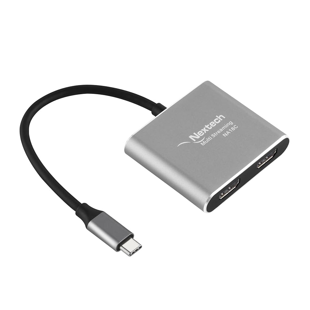 Nextech 4-in-1 USB-C to Dual HDMI Adapter – Dual Display 4K@60Hz Single / 4K@30Hz Dual, MST Support (Windows), macOS Mirror Mode Supported, 100W PD Charging, USB Port – Type-C Dock for macbook