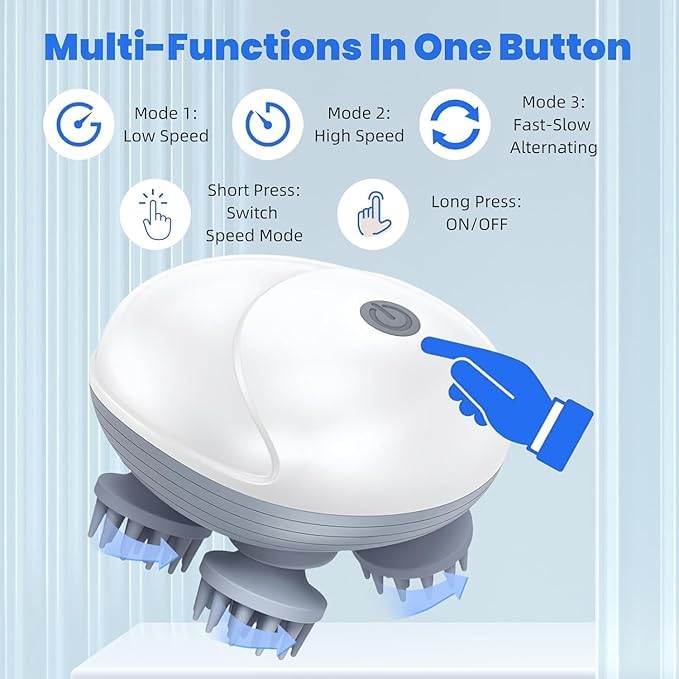 Relivo: Portable 3-Speed Scalp Massager with 96 Kneading Nodes, Handheld Head Massager for Relaxation, Stress Relief & Hair Growth Support