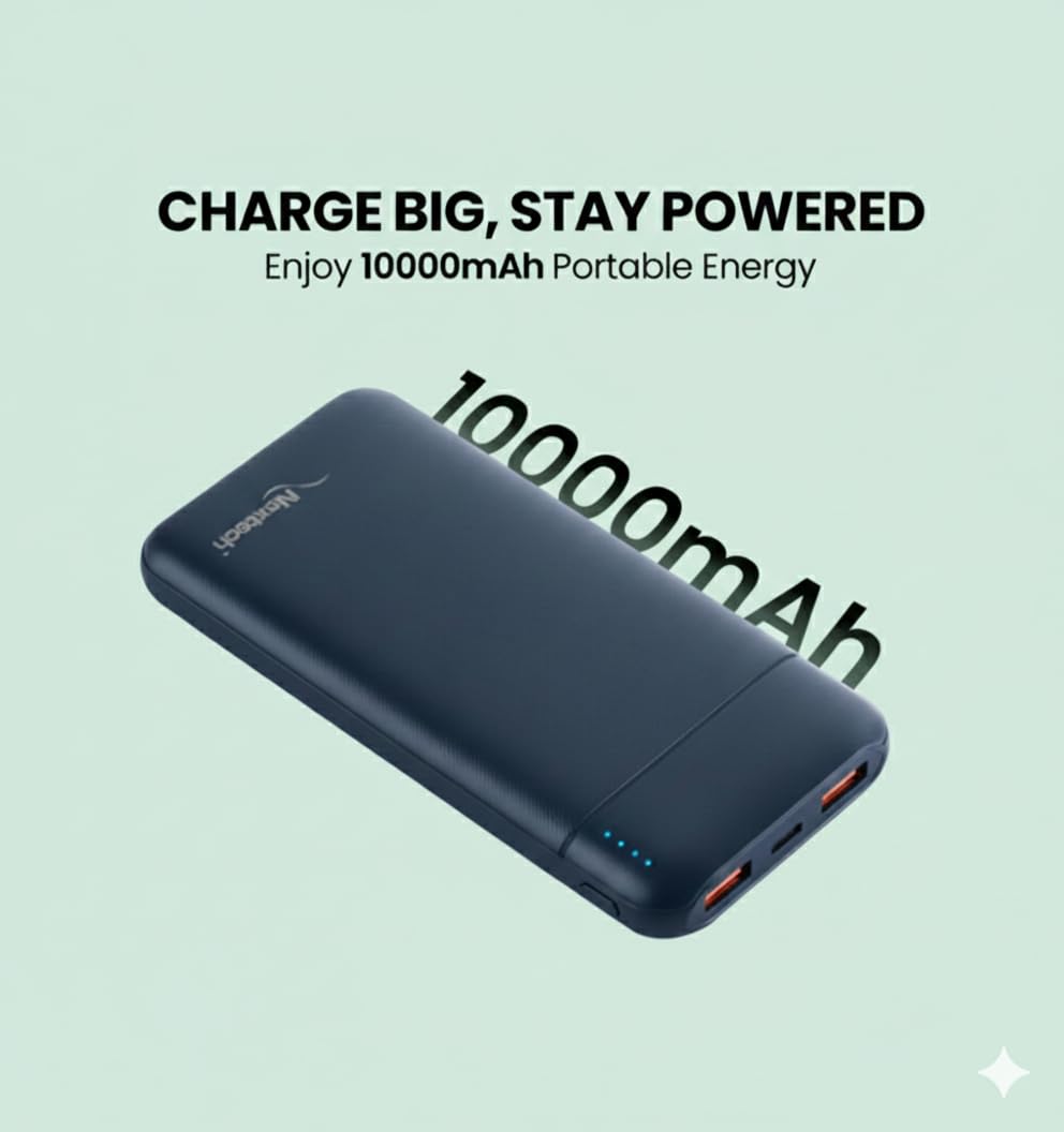 Nextech Slender PDQC 22.5W | 10000mAh | Made in India | Fast Charging | Ultra Slim Power Bank | Type-C PD & QC 3.0 USB Output | Compatible with Smartphones, iPhone, Android | BLUE