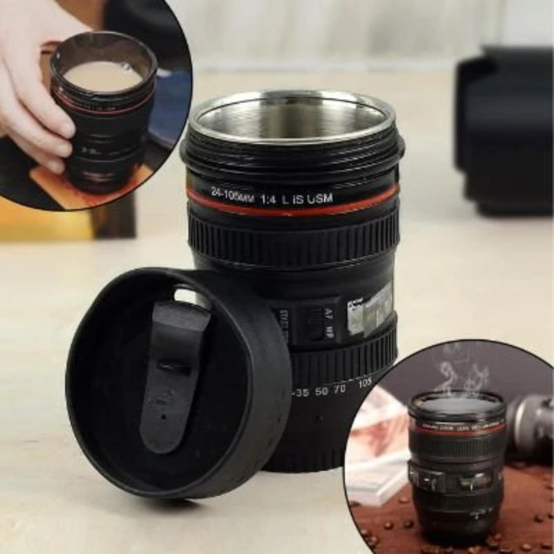 LensBrew: DSLR Camera Lens Coffee Mug with Lid & Stainless Steel Insulated Interior for Hot & Cold Drinks