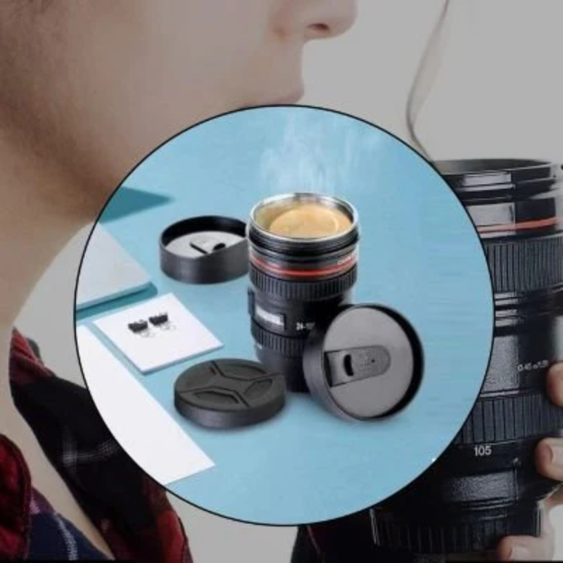 LensBrew: DSLR Camera Lens Coffee Mug with Lid & Stainless Steel Insulated Interior for Hot & Cold Drinks