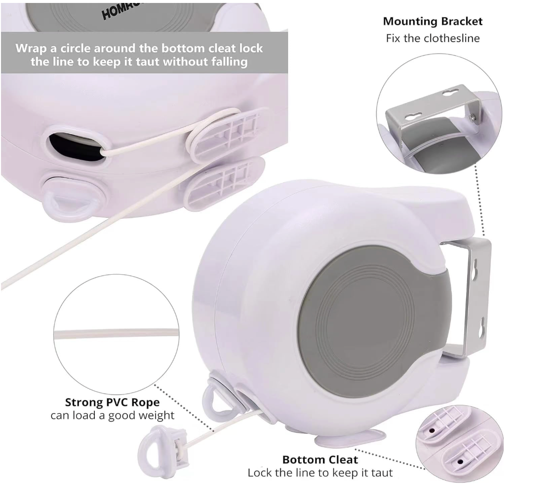 Retracto: Retractable Wall-Mounted Clothesline for Indoor & Outdoor Drying, Heavy Duty Adjustable Double Laundry Line for Wet & Dry Clothes