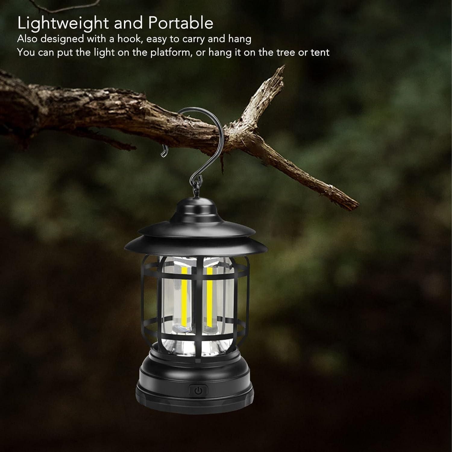 Lantern: Portable Retro Camping Lamp with Knob Adjustable LED, Type-C Charging & Waterproof Design for Outdoor & Emergency Use
