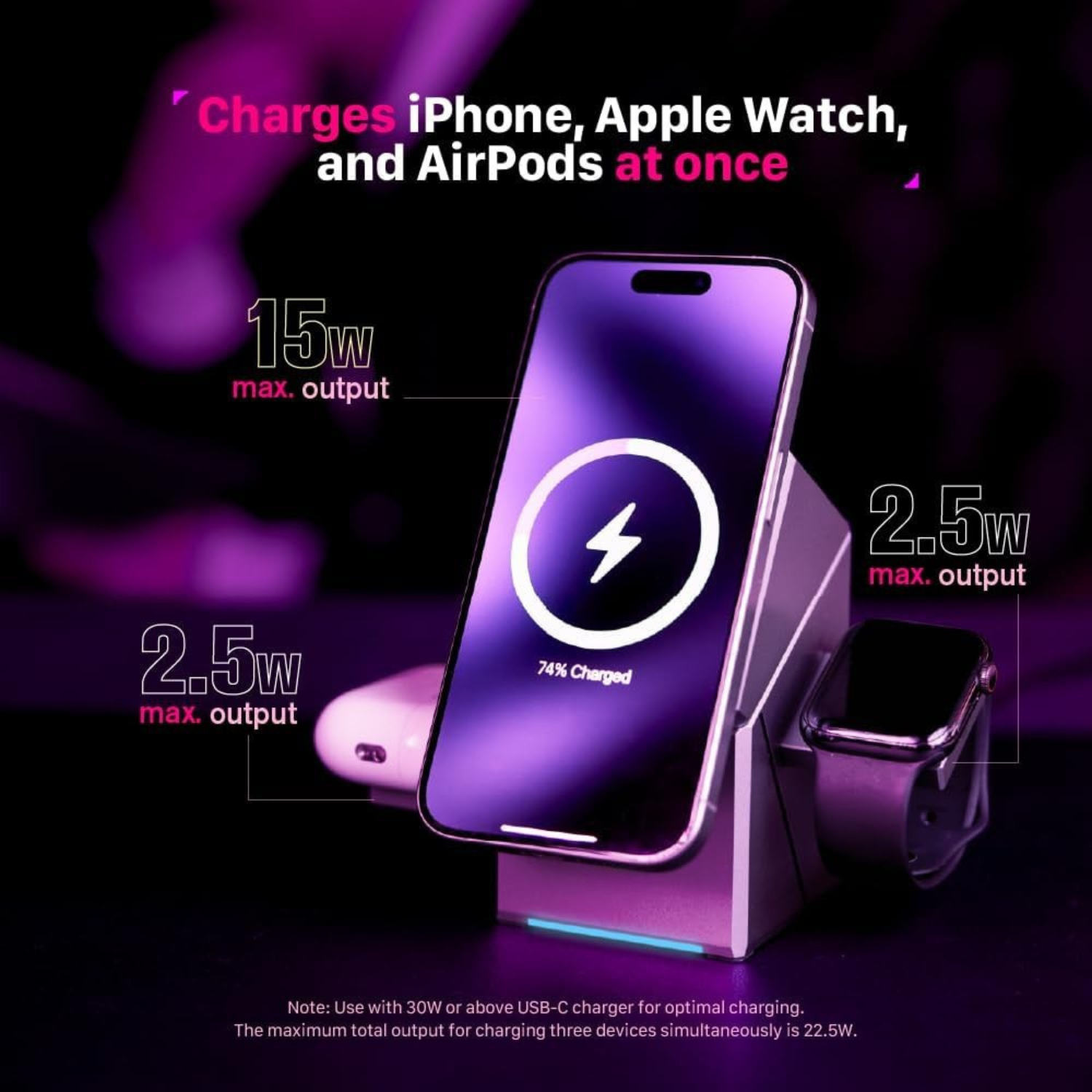 Orbix: 3-in-1 Qi2 Futuristic Magnetic Wireless Charging Station with 15W Fast Charging, MagSafe-Compatible Dock for iPhone, Apple Watch & AirPods