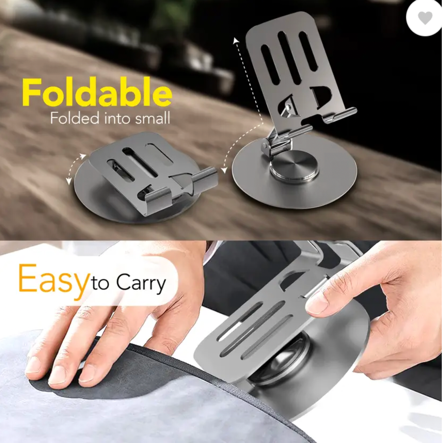 Rotaty: Adjustable Universal Mobile & Tablet Stand, 360° Rotating, Foldable Phone Holder with Stable Metal Base, Anti-Slip Pad & Height Adjustment for Desk & Tabletop Use