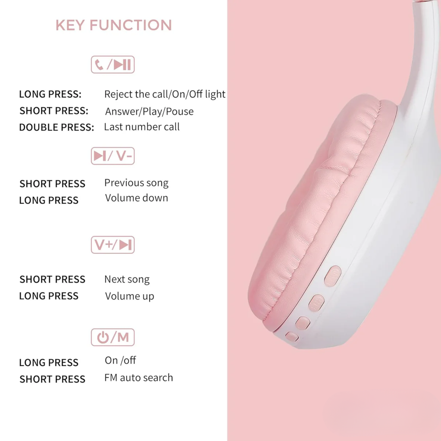 PurrStar: Cat Ear Bluetooth Headphones with LED Lights & Mic, Wireless Over-Ear Headphones, Cute Kitty Design for Music & Gaming (Assorted)