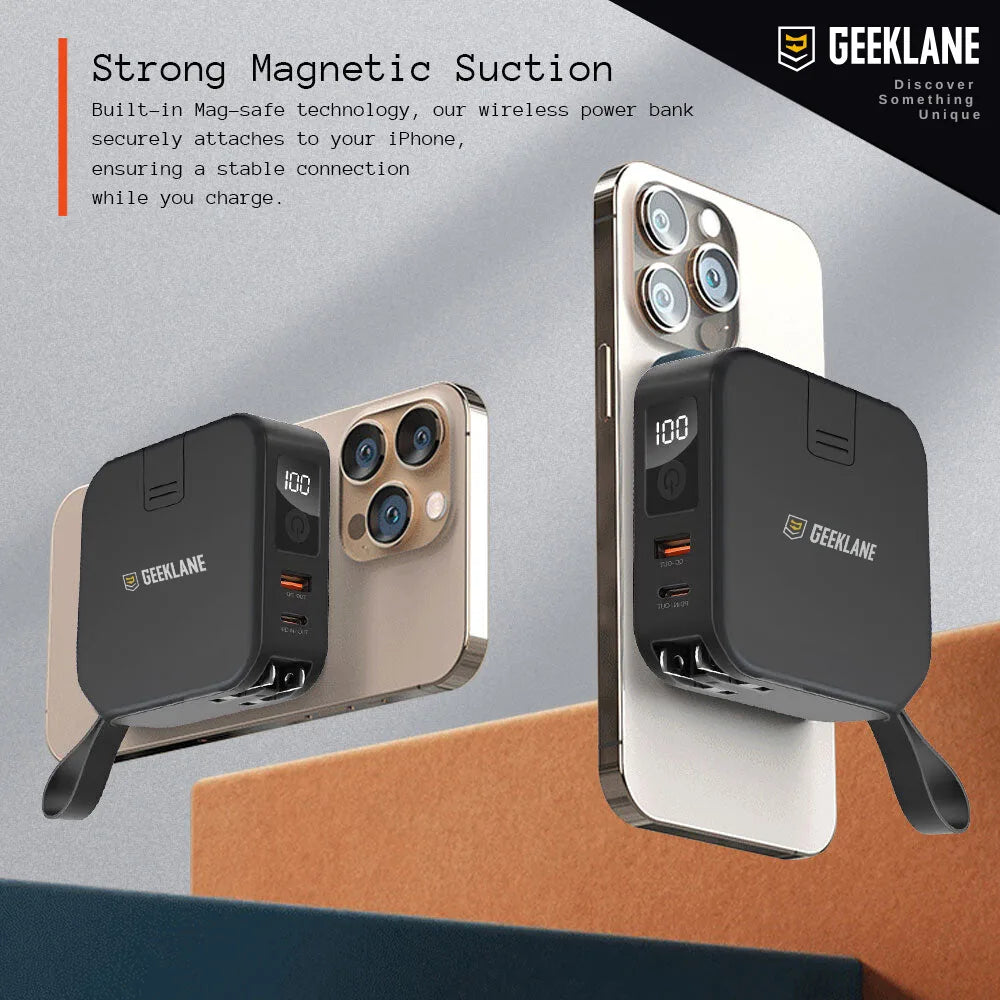 Voyager: Premium All-in-One MagSafe LiPo Power Bank with PD, Built-in Cables & Outlet Prongs for Ultimate Charging Convenience