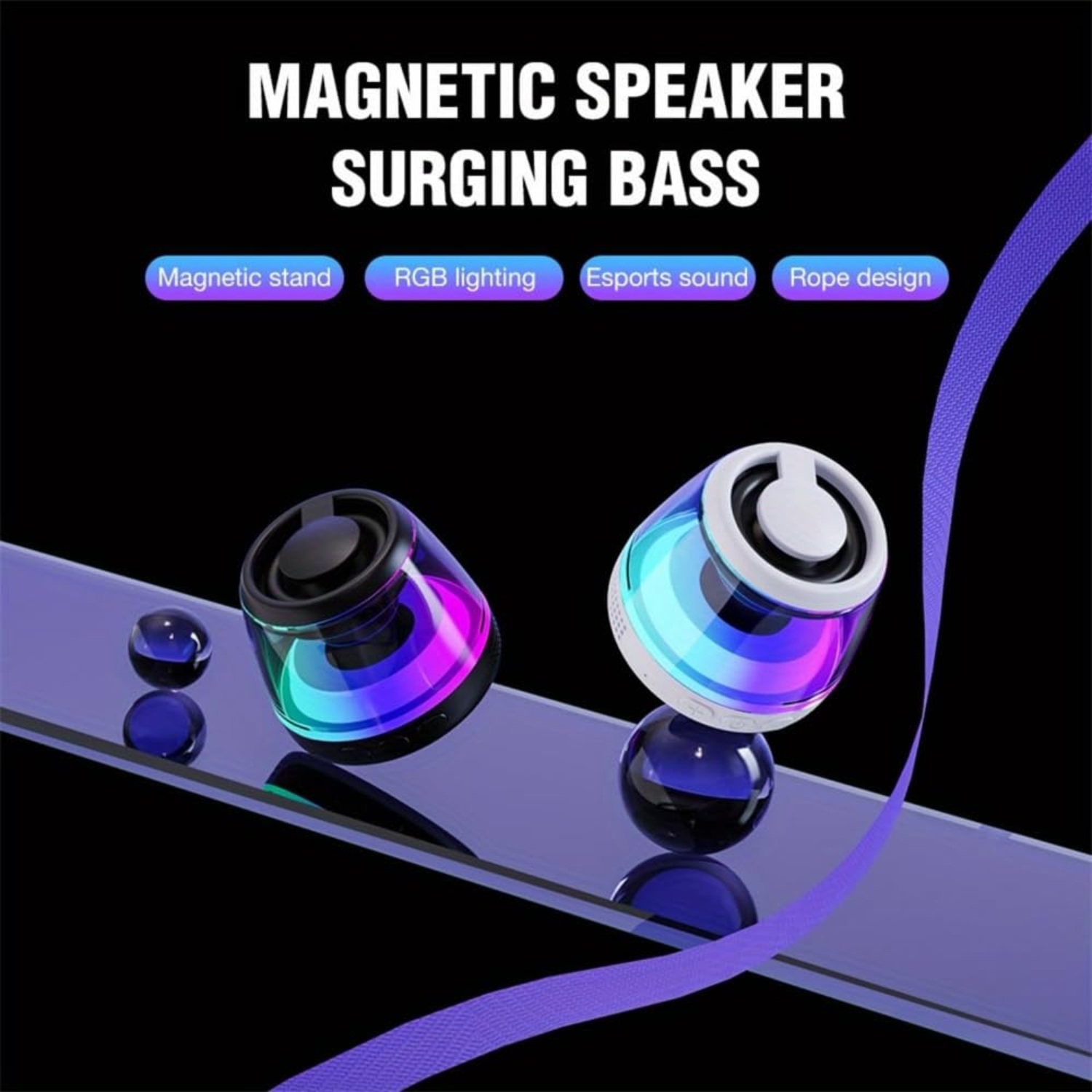Voxiq: Magnetic Bluetooth Speaker with RGB Light & Wireless Audio, Portable Waterproof Mini Speaker with Hi-Fi Sound for Desk Décor, Camping & Parties
