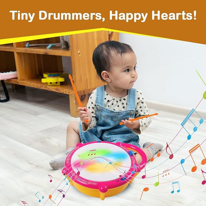 Drumzy: Interactive Musical Flash Drum Toy with 3D Colourful LED Lights, Drum Sounds, Music & Rhythm Play for Kids
