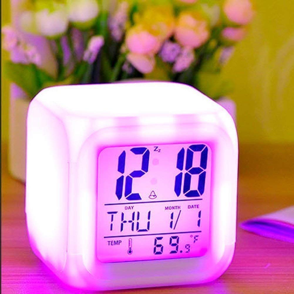 GlowDream: RGB Aura LED Digital Alarm Clock, Table Clock with Date, Day, Time & Temperature Display