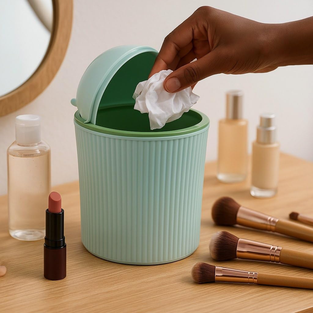 MiniBin: 1.2L Cute Mini Flip-Lid Desk Dustbin, Compact Tabletop Trash Can for Study Desk, Kitchen Sink, Car, Bathroom & Bedside Use