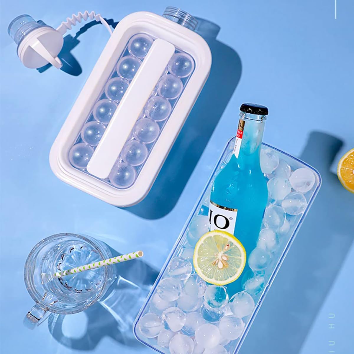 Frostee: 2-in-1 Ice Ball Maker Bottle with 17 Grids – Portable Freezer Kettle & Water Jug for Cocktails, Juice, Coffee, Whiskey & Cold Beverages