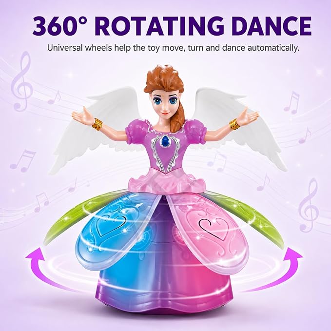 Angel: Musical Rotating Angel Girl Toy with Automatic Dancing Action, Colourful Flashing LED Lights & Music, Moving Doll Toy for Kids