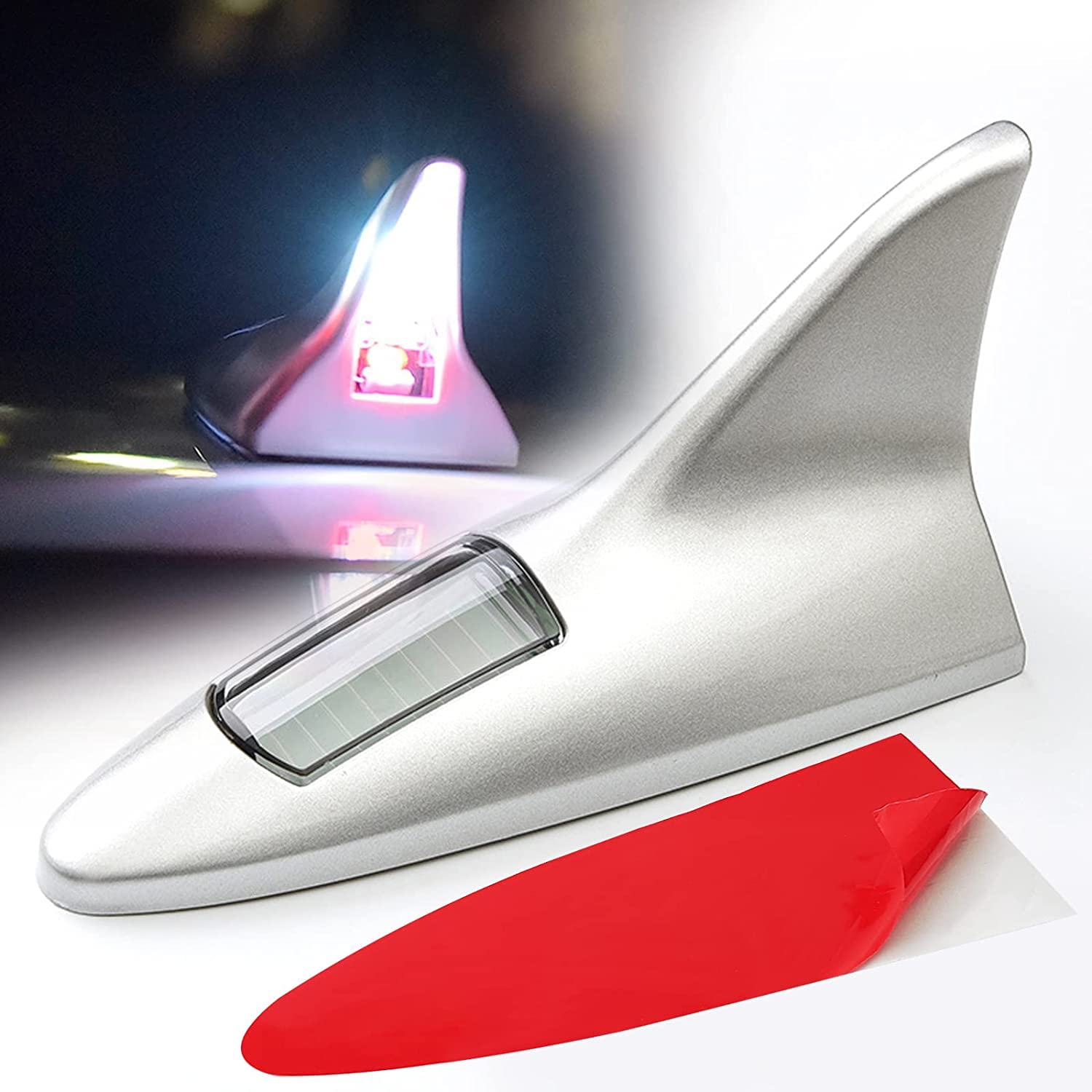 Finix: Universal Shark Fin Car Antenna, Roof-Mounted Decorative Antenna with solar-Powered Flash Light Design for Cars