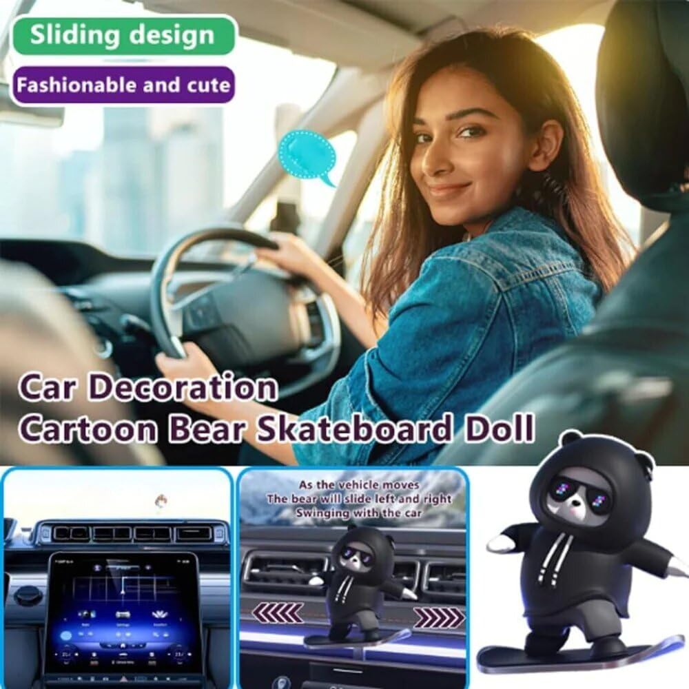 SkateMate: Skater Bear Dashboard Ornament with Fun Pulley Design for Car Interior Décor & Gifts