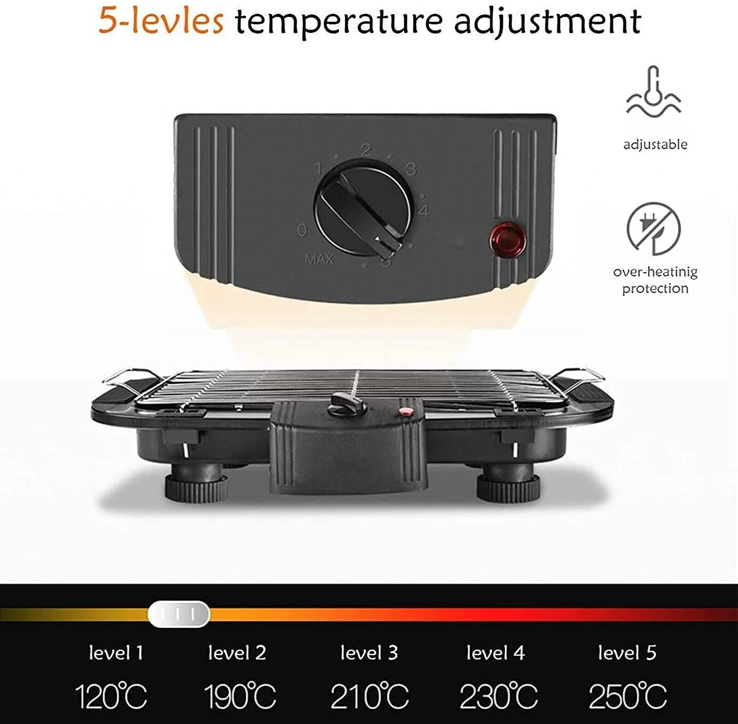 EzBBQ: 2000W Electric Barbecue Grill with Adjustable Temperature, Smokeless Design & Removable Drip Tray for Indoor & Outdoor Cooking