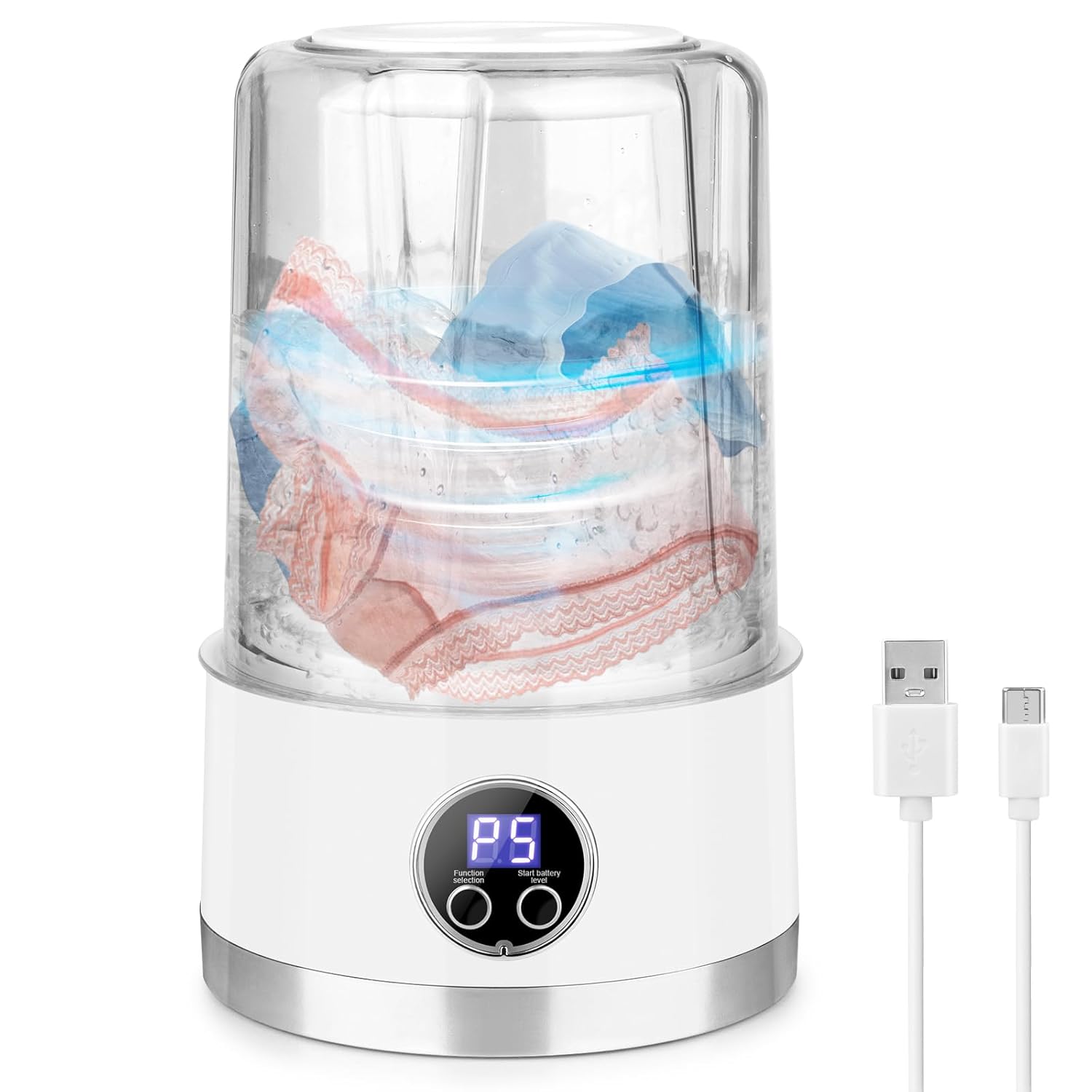 Washy: Portable Mini Washing Machine with Rechargeable 3000mAh Battery, Compact Deep Cleaning Washer for Undergarments, Baby Clothes, Travel & Camping