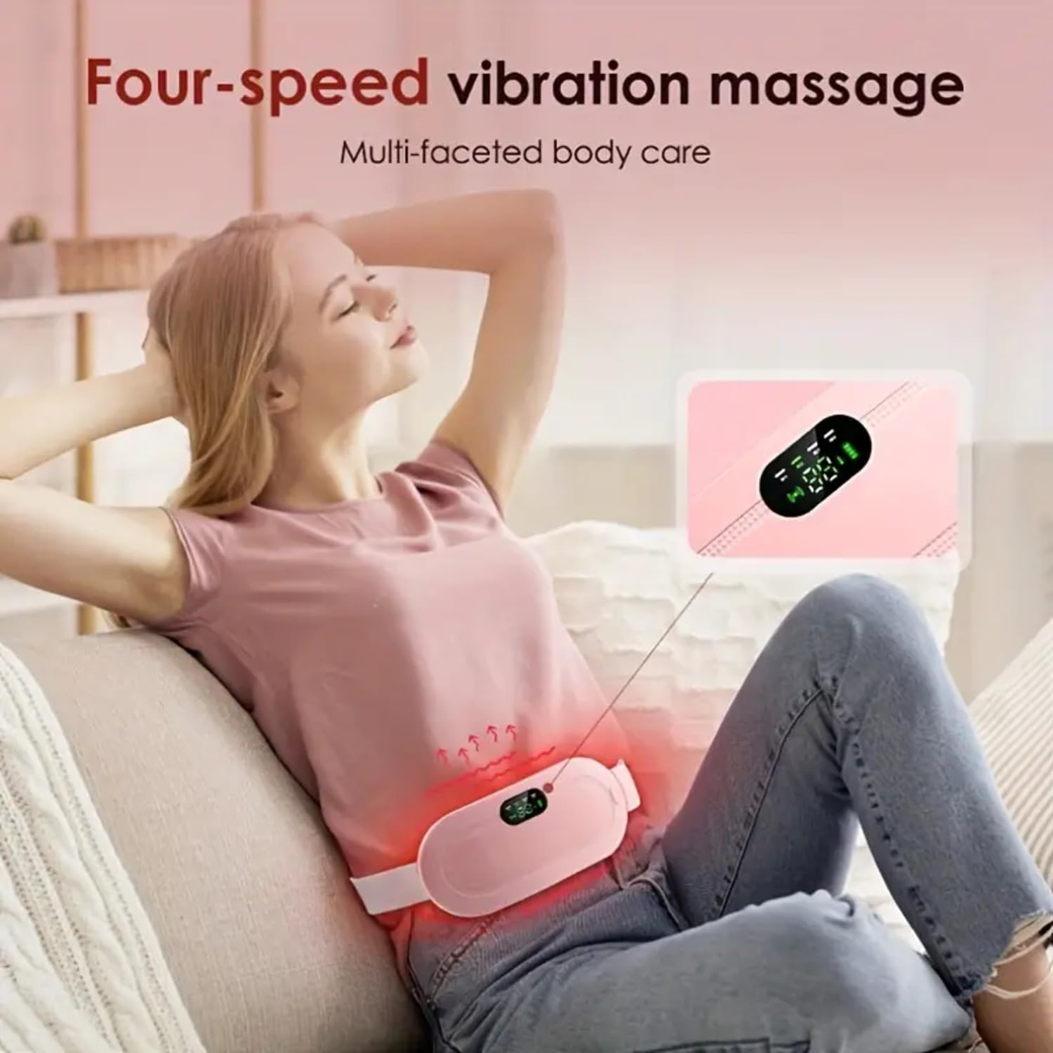 HeatEase: Portable Cordless Menstrual Heating Pad & Massage Belt with Adjustable Heat & Vibration for Period Pain Relief