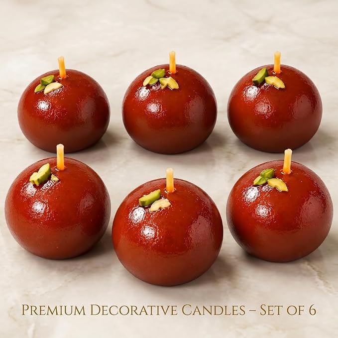 Jamun: Gulab Jamun Shaped Decorative Candles for Diwali Décor, Home Decoration & Festive Gifting, Sweet Mithai Style Candles (Pack of 6)