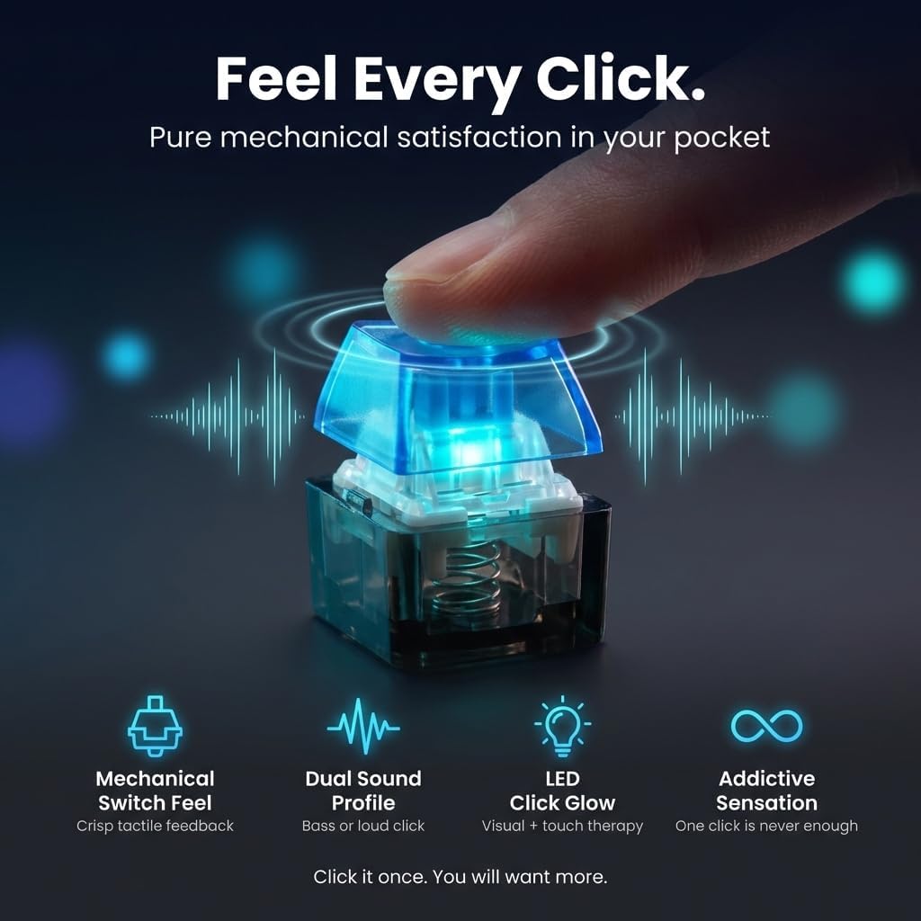Tappy: Mini Keyboard Fidget Toy with Clicky Keys, Mechanical Key Clicker Keychain with LED Light for Stress Relief, Focus & Desk Use