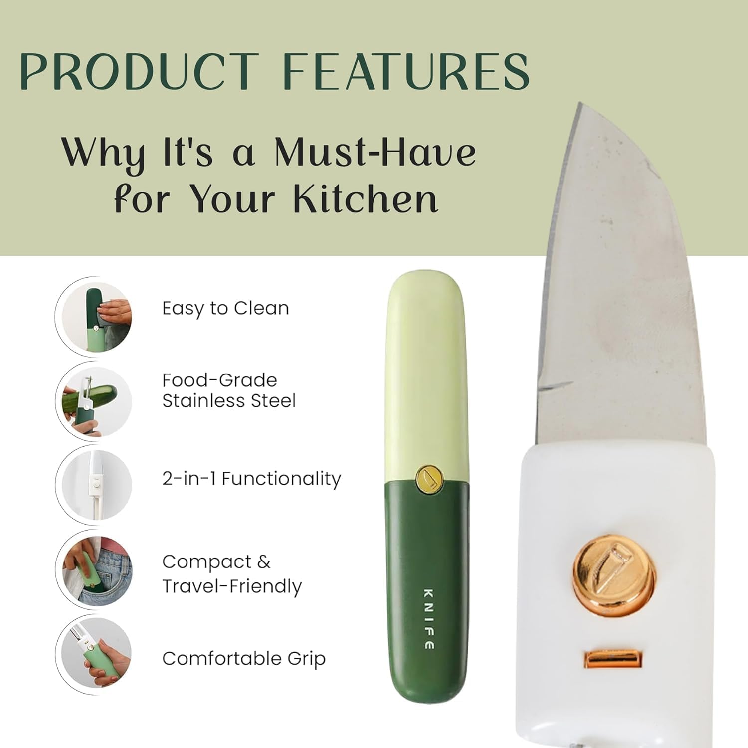 Peelzy: Foldable 2-in-1 Peeler & Knife for Fruits, Vegetables & Travel Use – Portable Stainless Steel Folding Cutter with Safety Cover