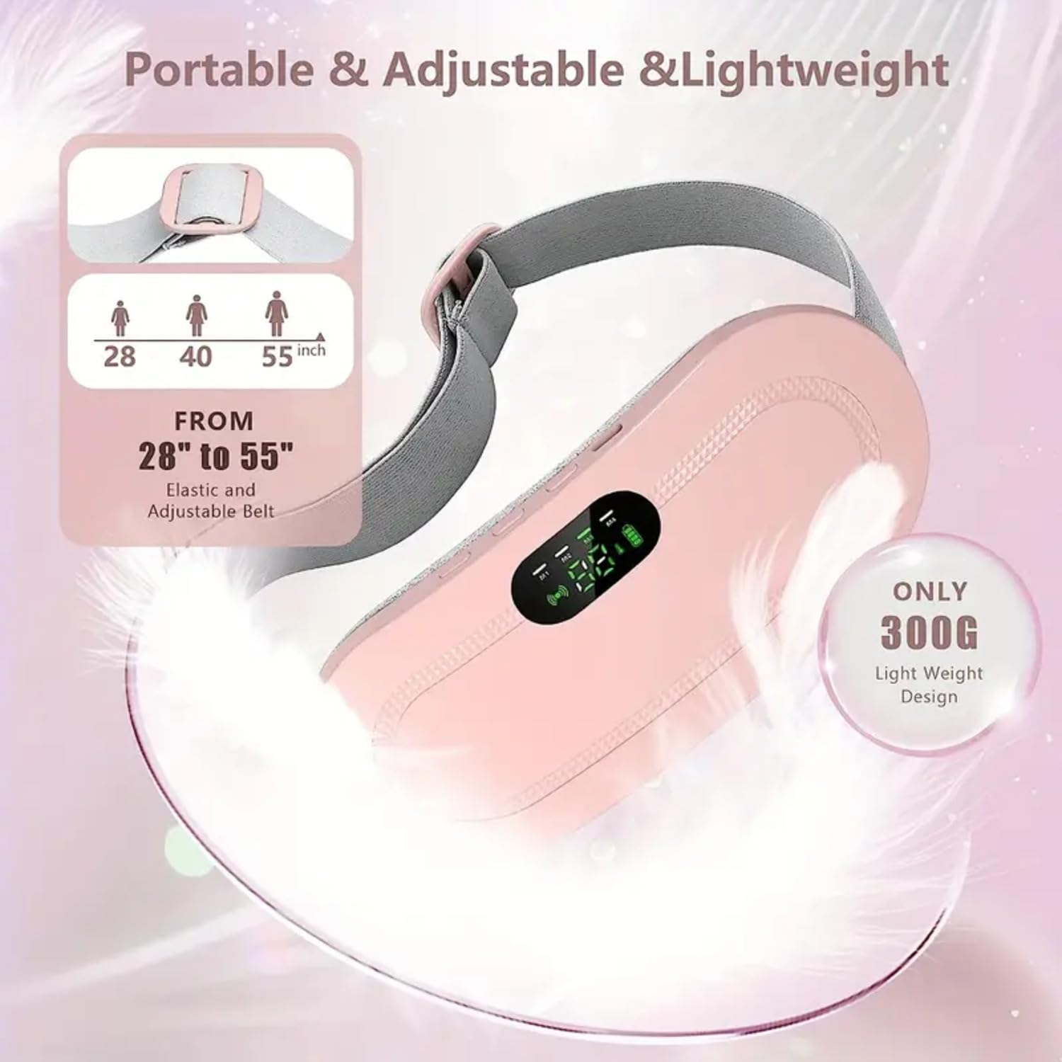 HeatEase: Portable Cordless Menstrual Heating Pad & Massage Belt with Adjustable Heat & Vibration for Period Pain Relief