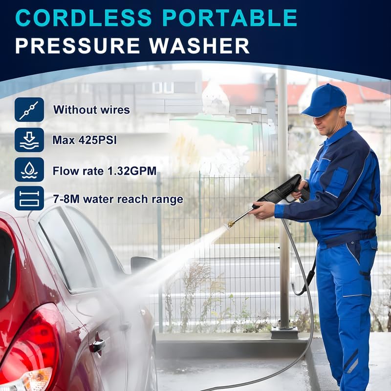 PowerJet: Cordless 48V High-Pressure Car Washer with 12,000mAh Dual Battery, Adjustable Nozzle & 5M Hose for Bike & Car Cleaning