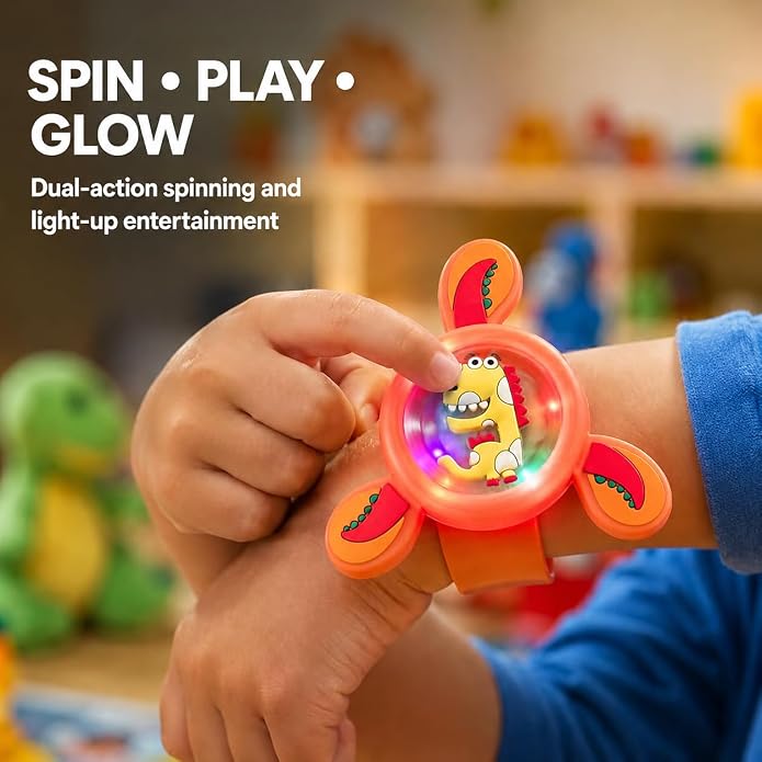 Tooni: Cartoon LED Light-Up Slap Band Bracelet with Rotating Spinner Top & Greeting Card, Fun Character Wristband for Kids