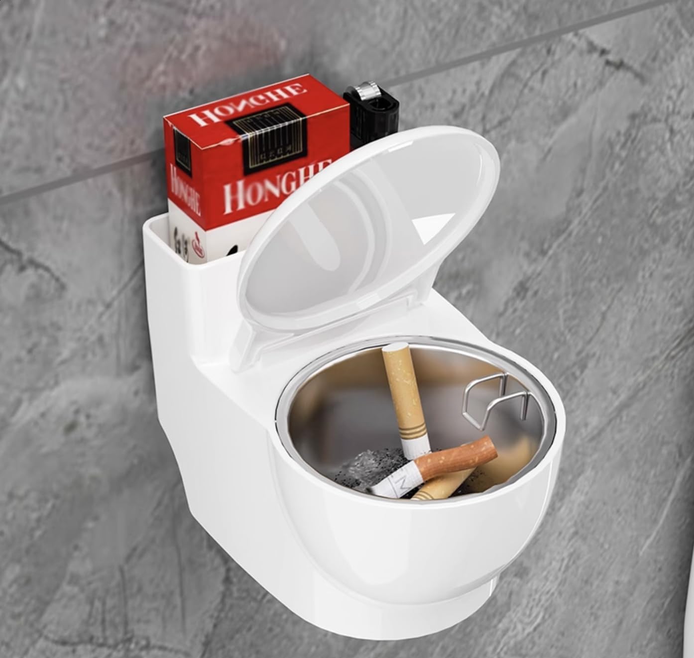 Relief: WC-Shaped Multi-Function Ashtray with Storage & Built-In Holder for Home, Office & Outdoor Use
