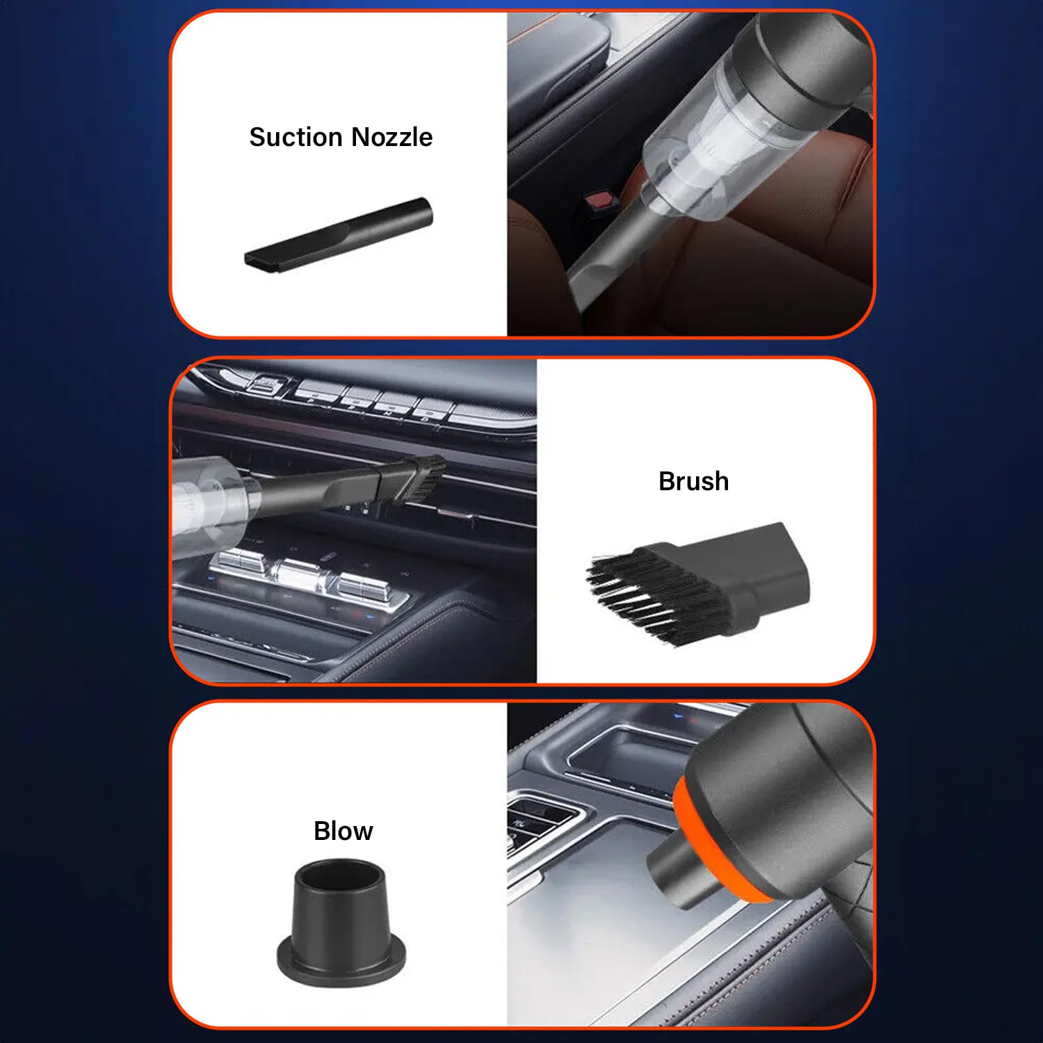 MiniVac: Type-C Rechargeable 2-in-1 Portable Vacuum Cleaner & Blower with Powerful Suction & 3 Nozzles for Car, Home & Office