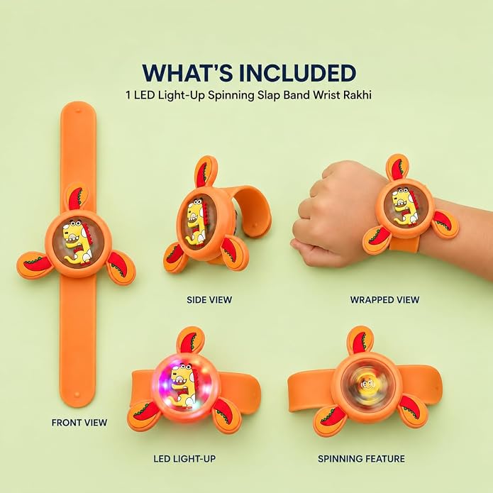 Tooni: Cartoon LED Light-Up Slap Band Bracelet with Rotating Spinner Top & Greeting Card, Fun Character Wristband for Kids