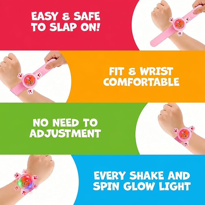 Tooni: Cartoon LED Light-Up Slap Band Bracelet with Rotating Spinner Top & Greeting Card, Fun Character Wristband for Kids