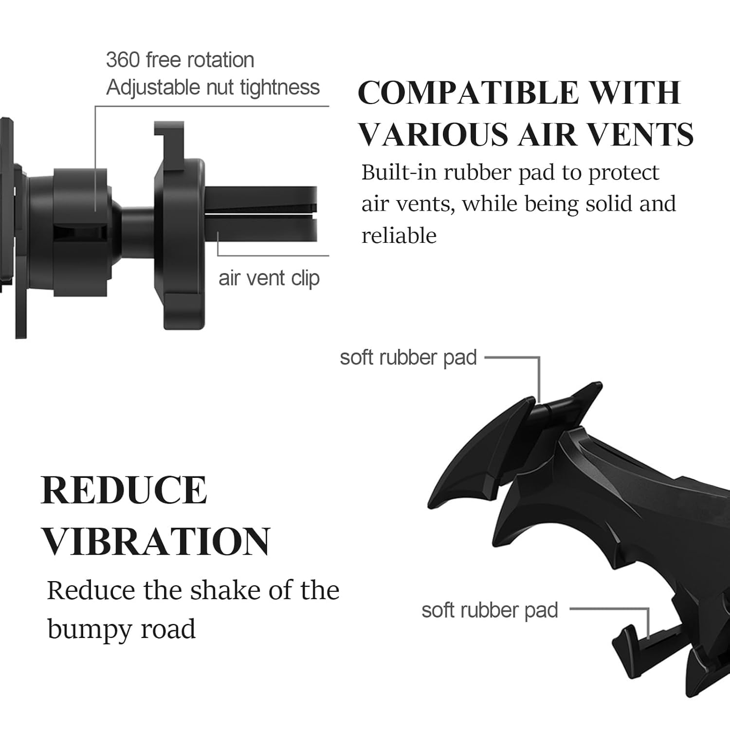 BatHold: Dark Bat-Inspired Gravity Car & Desk Phone Holder, Automatic Locking Bat-Shaped Mount for Hands-Free Use, Unique Gift for Men & Desk Accessories