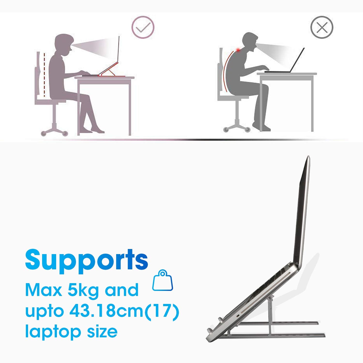Standee: Foldable Aluminium Laptop Stand with 7-Angle Adjustment, Anti-Slip Riser with Velvet Pouch for 9"–15.6" Devices, MacBooks, Dell, HP & Office Use